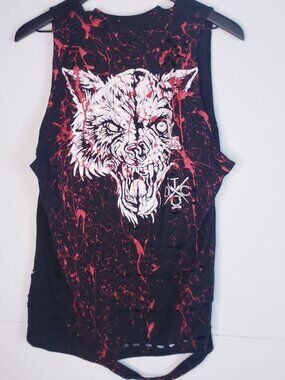 The Drive Clothing Co. Men's M Black Lone Wolf Graphic Distressed Cotton T-Shirt